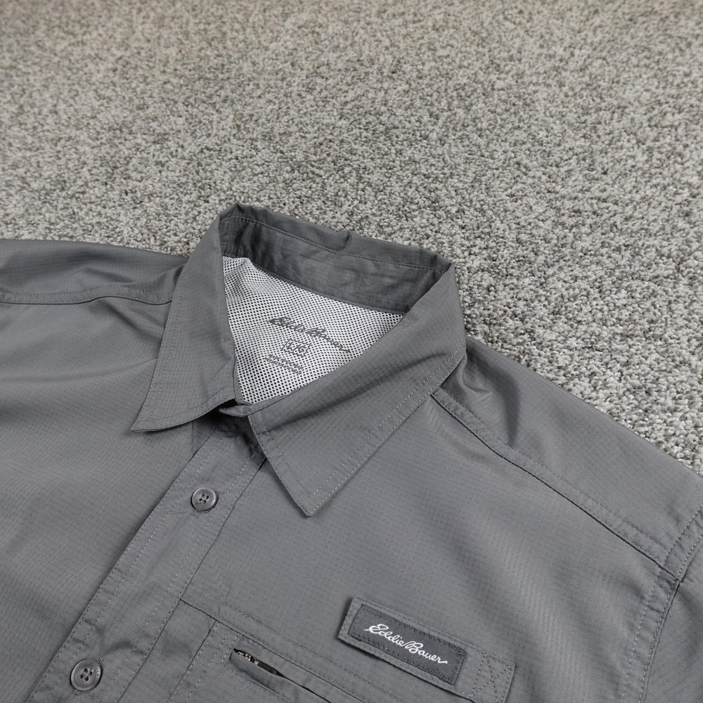Eddie Bauer Shirt Mens L Gray Performance Short Sleeve Button Up Outdoor Fishing